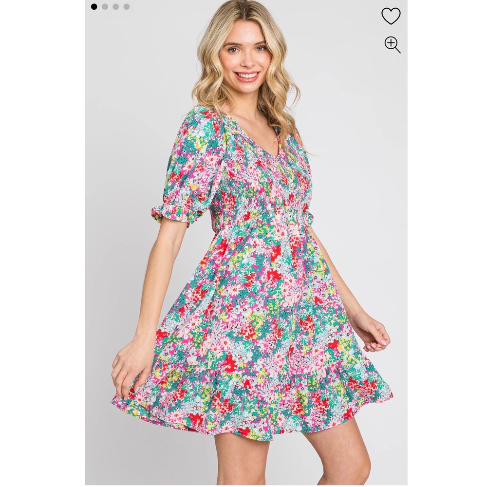 Jodifl Floral Smocked Mini Dress L Puff Sleeve Cottagecore Spring Boho